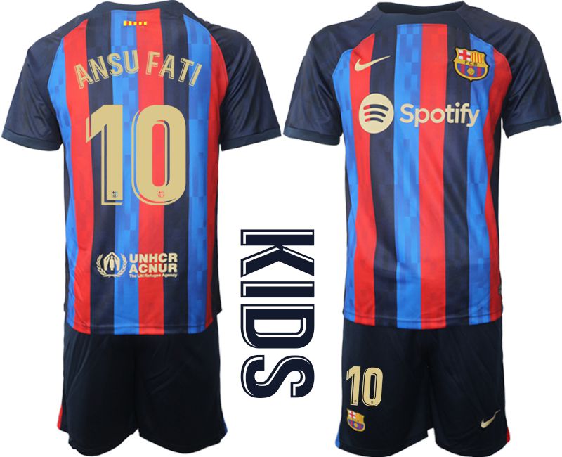 Youth 2022-2023 Club Barcelona home blue #10 Soccer Jersey